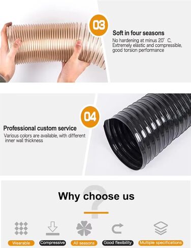 PU Dust Collection Hose Clear Pipe，1.5mmThick, Puncture Resistant PU Polyurethane Hose With Copper-plated Steel wire，2m Length(115mm) in Saudi Arabia