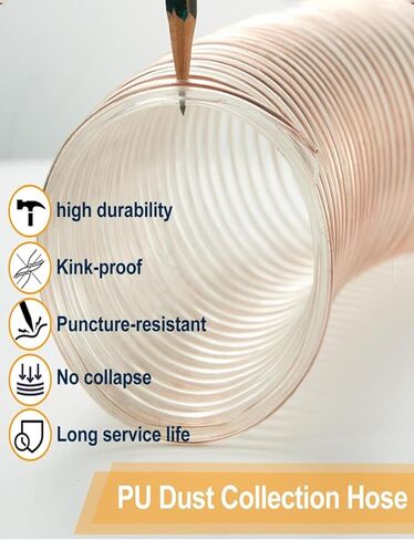 PU Dust Collection Hose Clear Pipe，1.5mmThick, Puncture Resistant PU Polyurethane Hose With Copper-plated Steel wire，2m Length(115mm) in Saudi Arabia