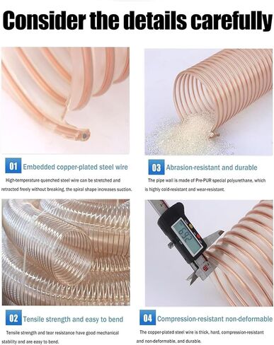 80mm Inner Diameter, Thick Vac Hose, 2m Length Flexible Dust Collection Hose,PU Hose with Copper-Plated Steel Wire(2mm) in Saudi Arabia