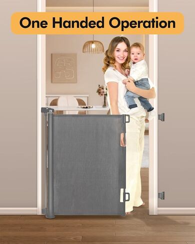 Retractable Baby Gate for Stairs & Doorways, 55" Wide x 33.6" Tall Easy Installation Mesh Dog Gate for Indoor & Outdoor Use,Pet and Dog Safety Gate for Hallways(Grey) in Saudi Arabia