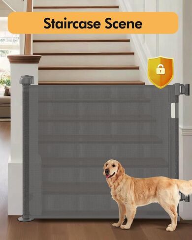 Retractable Baby Gate for Stairs & Doorways, 55" Wide x 33.6" Tall Easy Installation Mesh Dog Gate for Indoor & Outdoor Use,Pet and Dog Safety Gate for Hallways(Grey) in Saudi Arabia