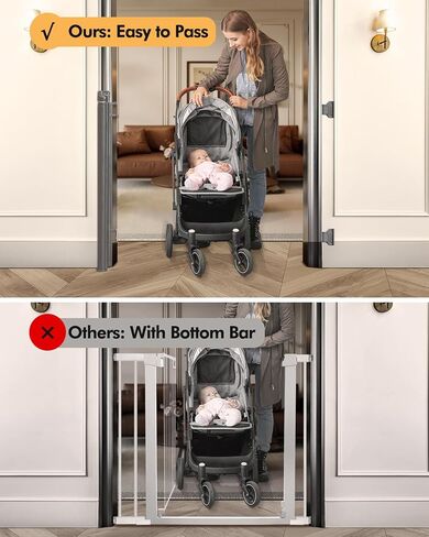 Retractable Baby Gate for Stairs & Doorways, 55" Wide x 33.6" Tall Easy Installation Mesh Dog Gate for Indoor & Outdoor Use,Pet and Dog Safety Gate for Hallways(Grey) in Saudi Arabia