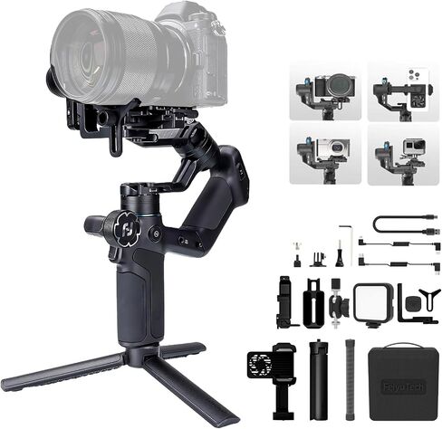 FeiyuTech SCORP Mini-3-Pro 3-Axis Gimbal Stabilizer with AI Tracking, Detachable Remote Handle, 4.4 lb Payload, Vertical Shooting, Compatible with Sony Canon Cameras, Smartphones and Action Cameras in Saudi Arabia