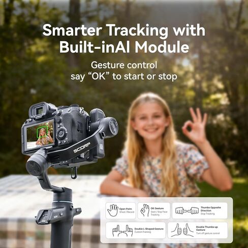 FeiyuTech SCORP Mini 3 Pro Camera Gimbal 3-Axis Camera Stabilizer Built-in AI Track, 2kg Payload,14Hour Battery Life, Compatible with Mirrorless, Compact, Action, Cameras and Smartphones in Saudi Arabia