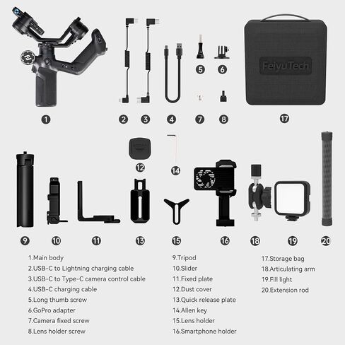 FeiyuTech SCORP Mini-3-Pro 3-Axis Gimbal Stabilizer with AI Tracking, Detachable Remote Handle, 4.4 lb Payload, Vertical Shooting, Compatible with Sony Canon Cameras, Smartphones and Action Cameras in Saudi Arabia