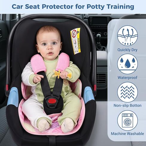 واقي مقعد السيارة من كولبيبي للتدريب على استخدام المرحاض، طقم من قطعتين من بطانة مقعد السيارة الجافة المقاومة للماء للتدريب على المرحاض وأغطية الأشرطة للأطفال الرضع والأطفال الصغار، وسادة غطاء لعربات الأطفال، مقعد السيارة (أسود) in Kuwait