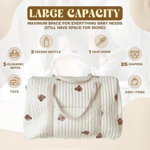 Diaper bag Tote,Large Hospital Bag for Mommy,Bear Baby Stroller Storage Bag in Saudi Arabia