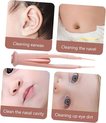 ملقط الأنف مع مقبض انزلاقي بإضاءة LED لتنظيف الأنف والأذن والسرة والعين من الفولاذ المقاوم للصدأ والسيليكون الوردي الآمن in Kuwait