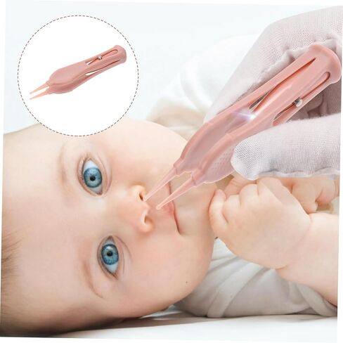 ملقط الأنف مع مقبض انزلاقي بإضاءة LED لتنظيف الأنف والأذن والسرة والعين من الفولاذ المقاوم للصدأ والسيليكون الوردي الآمن in Kuwait