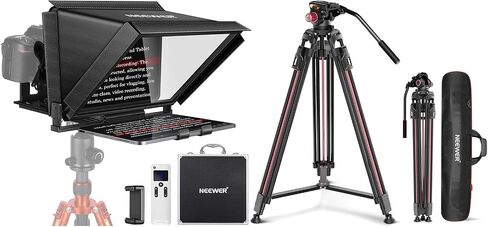 NEEWER X12 14 inch Aluminum Alloy Teleprompter + 79"/2m Fluid Head Video Camera Tripod, Prompter for iPad Tablet Phone DSLR with Remote, APP Compatible with iOS/Android for Online Teaching Streaming in Saudi Arabia