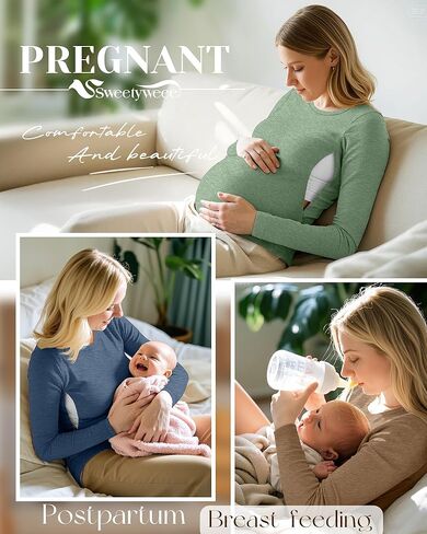 4 Pack Women's Nursing Shirts for Breastfeeding Zipper Long Sleeve Maternity Tops Loose fit Nursing Clothes(Hazy Blue, Light Pink, Light Green, Black,Small) in Saudi Arabia