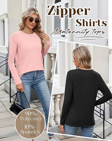 4 Pack Women's Nursing Shirts for Breastfeeding Zipper Long Sleeve Maternity Tops Loose fit Nursing Clothes(Hazy Blue, Light Pink, Light Green, Black,Small) in Saudi Arabia