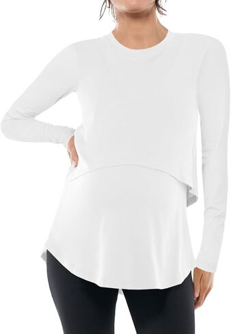 Tankaneo Womens Maternity Nursing Tops Long Sleeve Double Layer Breastfeeding Shirts Pregnancy Clothes in Saudi Arabia