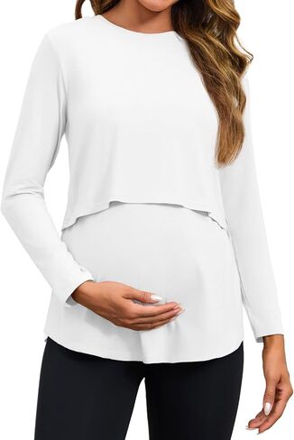 Tankaneo Womens Maternity Nursing Tops Long Sleeve Double Layer Breastfeeding Shirts Pregnancy Clothes in Saudi Arabia