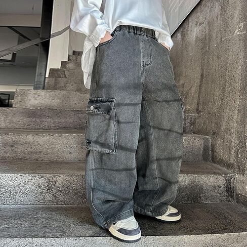 Tween Boys Denim Cargo Pants Kids Baggy Jeans Vintage Straight Leg Y2K Streetwear with Pockets 2025 Trendy Little Boy Clothes in Saudi Arabia