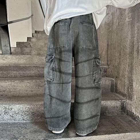 Tween Boys Denim Cargo Pants Kids Baggy Jeans Vintage Straight Leg Y2K Streetwear with Pockets 2025 Trendy Little Boy Clothes in Saudi Arabia