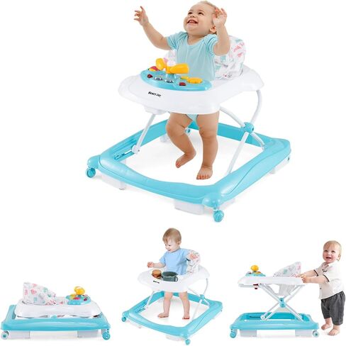 HONEY JOY Baby Walker, 5 in 1 Infant Activity Walker with Wheels, Music, Removable Cushion, Toddler Foldable Push Walker for Boys Girls, Anti-Rollover Walkers for Babies 7-14 Months (Gray) in Kuwait