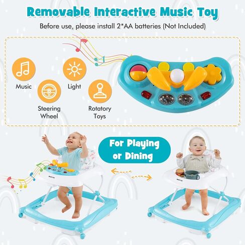 HONEY JOY Baby Walker, 5 in 1 Infant Activity Walker with Wheels, Music, Removable Cushion, Toddler Foldable Push Walker for Boys Girls, Anti-Rollover Walkers for Babies 7-14 Months (Gray) in Kuwait
