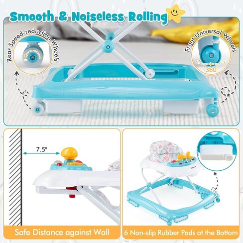 HONEY JOY Baby Walker, 5 in 1 Infant Activity Walker with Wheels, Music, Removable Cushion, Toddler Foldable Push Walker for Boys Girls, Anti-Rollover Walkers for Babies 7-14 Months (Gray) in Kuwait