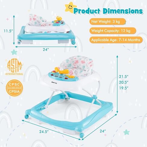 HONEY JOY Baby Walker, 5 in 1 Infant Activity Walker with Wheels, Music, Removable Cushion, Toddler Foldable Push Walker for Boys Girls, Anti-Rollover Walkers for Babies 7-14 Months (Gray) in Kuwait