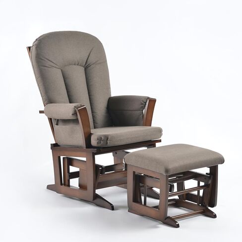 Joli Deluxe Glider Chair and Ottoman Set (Green Fabric and Walnut Frame) in Saudi Arabia