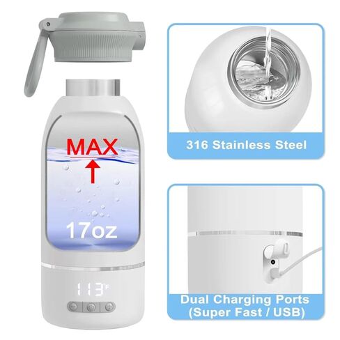 Portable Bottle Warmer, 17 Oz Travel Bottle Warmer with Super Fast Charging, Rechargeable Baby Bottle Warmer with Adjustable Temp & Keep Warm for Formula, Cordless Water Warmer Outdoor in Kuwait