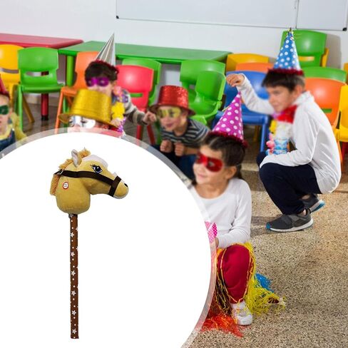 Generic Plush Stick Horse Plush Horse Riding Stick Hobby Horse Riding Toy for Boys Girls, Light Brown A in Kuwait