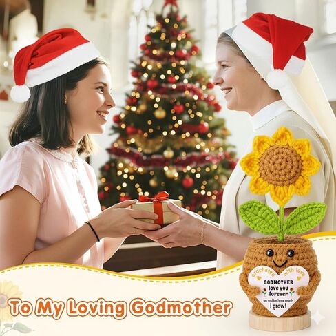 العرابة عيد الميلاد هدايا عيد الميلاد من Godchild، هدايا المعمودية اقتراح للعرابة، هدية دينية للقس العرابة، الكروشيه عباد الشمس عيد الميلاد تخزين الحشوات هدية للأم الله العرابين in Kuwait