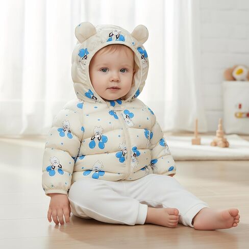 Baby Boys Girls Coats Toddler Puffer Jacket Bear Hooded Winter Clothes Outwear 9M-6Y in Kuwait