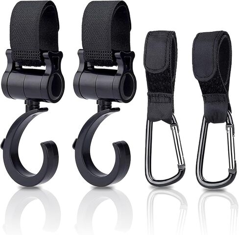 GEHEN Hooks Set Pro-Series 4 Pack, Mommy Stroller Hooks for Hanging Diaper Bags, Large Carabiner Clips for Shopping Grocery Bag, Pushchair & Buggy Clips in Saudi Arabia