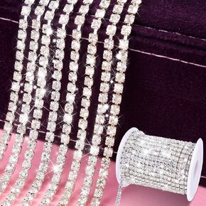 BLINGINBOX Rhinestones Chain 10 Yards SS16/4mm Crystal AB Glass Sew On Rhinestones Cup Chain with Silver Bottom Sew On Trim(ss16-4mm, Crystal AB-Silver Bottom)