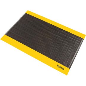 Vergo Anti Fatigue Mats Industrial Extra Thick 15/16" - Heavy Duty Commercial Grade Diamond Plate Vinyl Non Slip Safety Ergonomic Standing Mat - Black with Yellow Borders (1-Pack 2' x 3')