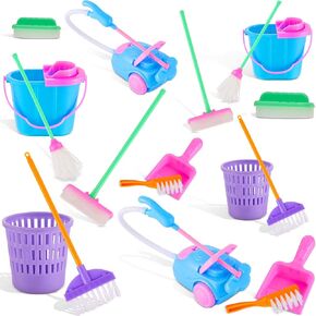 18 Pieces Dollhouse Cleaning Supplies Mini Cleaning Toys Miniature Mop Dustpan Bucket Brush Mini Tools Pretend Play Dollhouse Furniture Garden Accessories Toys for Dolls