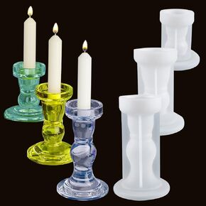 Pillar Candle Holder Resin Molds, Set of 3 Candlestick Silicone Molds for Epoxy Resin Casting, DIY Tealight Votive Taper Candle Holder for Wedding Party Dinner Table Centerpiece Home Decoration