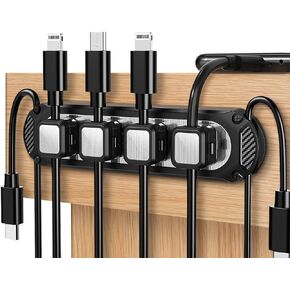 Dracool Magnetic Cable Holder 6 Slots Cable Clips Cable Management Wire Organizer Under Desk Self Adhesive Sticky for USB Cord Wall Nightstand Car Charging Power Office Home Wire Clips - Black