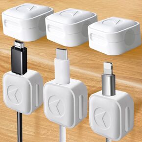 Magnetic Cord Organizer, 6Pcs Magnetic Cable Clips Adhesive Cord Holder Under Desk Charger Cord Holder Management for Home Kitchen Appliances Office Desktop Car Nightstand - White