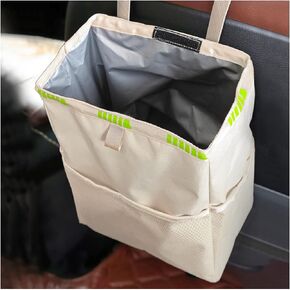 Fekey&JF Hanging Car Trash Can with Storage Pockets, Waterproof Leakproof Oxford Auto Garbage Bag, Multi-Use Organizer for Outdoor Traveling, Foldable Trash Bin for Truck, SUV, Home, Office (Gray)
