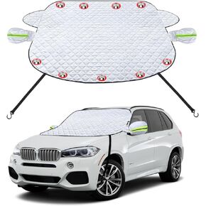 Kewucn Windshield Cover for LCE and Snow, 65'' x 49.6'' Magnetic Front Windshield Cover with Side Mirrors Cover, Universal Waterproof Auto Sunshade Snow Cover Fits Most Vehicles (Silver)