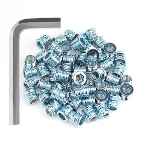 40 Pieces 5/16"-18 x 15mm Threaded Inserts with Hex Wrench, 5/16-18 Threaded Inserts, Wood Inserts, Blue Zinc Plated Carbon Steel Threaded Inserts for Wood Furniture Screw