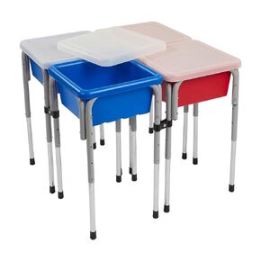 ECR4Kids 4-Station Sand and Water Adjustable Play Table, Sensory Bins, Primary