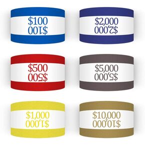 ESSENTIAL 7.5 x 1.25 Inches 300 Assorted Currency Straps Self Sealing Currency Bundles Bands Money Bill Band Strap (300 Assorted, 50 of Each Colors)