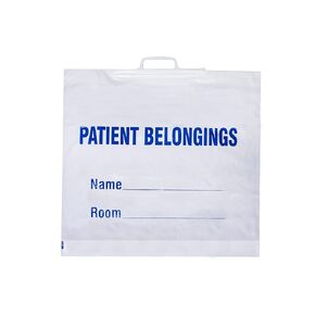 Dukal Dawn Mist Drawstring Patient Belonging Bag, 1.4 mil Thick, 20" W x 20" Large, 4" Gusset, Clear Bag with Blue Print (Pack of 250)