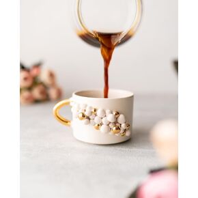 Handmad Ceramic Mug 24k Gold Plated Handle | 200 ml Evil Eye Beads Coffee Mug