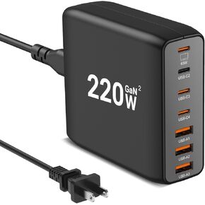 USB C Charger Block, 220W 7-Port Desktop Charging Station, 65W Laptop Charger Compatible with MacBook Pro/Air,iPad Series,iPhone 14 13 12 Pro Max Samsung Galaxy Note in Saudi Arabia