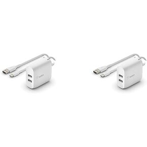 Belkin 24W Dual Port USB Wall Charger - Lightning Cable Included - iPhone Charger Fast Charging - USB Charger Block for Power Bank, iPhone 14, iPhone 13, iPhone 12, iPhone 11, iPad Pro, Samsung & more