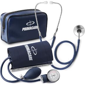 PrimaCare Medical Supplies DS-9196 Professional Classic Series Large Adult Size Manual Blood Pressure Kit, Long Lasting Latex Inflation System with D-Ring Cuff and Stethoscope, Navy, Large Adult