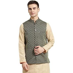 Sojanya (Since 1958, Men's Jacquard Silk Self Design Only Nehru Jacket