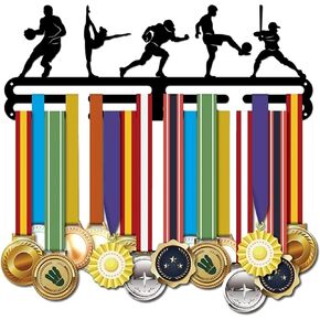 SUPERDANT Track & Field Medal Holder Sports Medals Display Black Iron Wall Mounted Hooks for 40+ Hanging Medal Rack Display Competition Medal Holder Display Wall Hanging 40x15cm