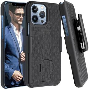 Fingic iPhone 13 Pro Max 5G Holster Case - Slim Rugged Kickstand, Swivel Belt Clip, Shockproof, 6.7" (2021), Black