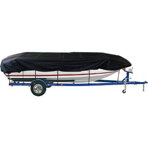 WFLNHB 600D Marine Grade Heavy Duty Trailerable Boat Cover Replacement for Jon Boat-Black